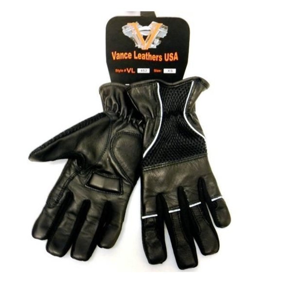 Mesh Leather Gloves with Padded Leather Palms, Reflective Piping & Elastic Cuff - Picture 1 of 1